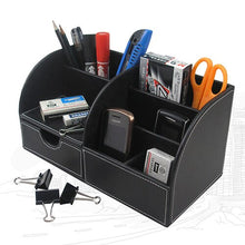 Load image into Gallery viewer, Half PU Leather Office Desk Organizer Marble Stationery Pen Pencil Holder Storage Box Container Multi Function Wood Structure