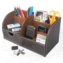 Load image into Gallery viewer, Half PU Leather Office Desk Organizer Marble Stationery Pen Pencil Holder Storage Box Container Multi Function Wood Structure