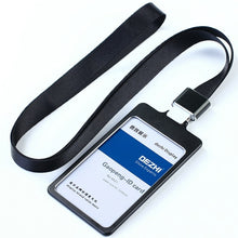 Load image into Gallery viewer, DEZHI High Gloss Business ID Card Holder with 1.5cm Neck Strap,Metal Name Card Case with Lanyard,Customize LOGO Badge Holder