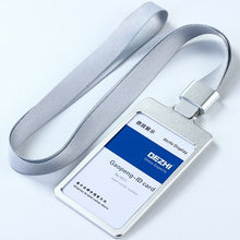 Load image into Gallery viewer, DEZHI High Gloss Business ID Card Holder with 1.5cm Neck Strap,Metal Name Card Case with Lanyard,Customize LOGO Badge Holder