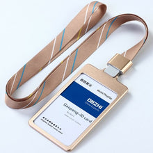 Load image into Gallery viewer, DEZHI High Gloss Business ID Card Holder with 1.5cm Neck Strap,Metal Name Card Case with Lanyard,Customize LOGO Badge Holder