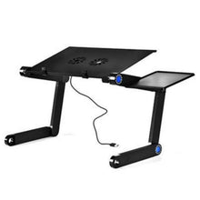 Load image into Gallery viewer, Aluminum Lightweight Computer Desk Ergonomic TV Bed Lap Folding Table Bed Ajdustable Laptop Tray Standing Desk with Cooling Fan
