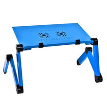 Load image into Gallery viewer, Aluminum Lightweight Computer Desk Ergonomic TV Bed Lap Folding Table Bed Ajdustable Laptop Tray Standing Desk with Cooling Fan
