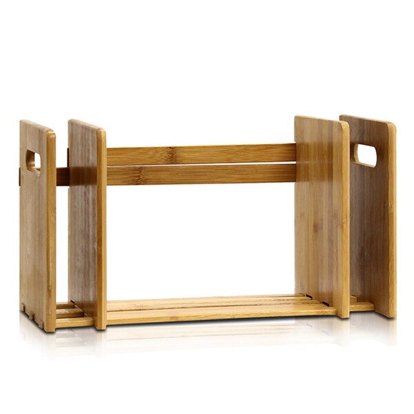 Bamboo Extension Book Rack Bookshelf Desktop Bookcase,Mini Bookshelf Organizer for Office Home Tabletop