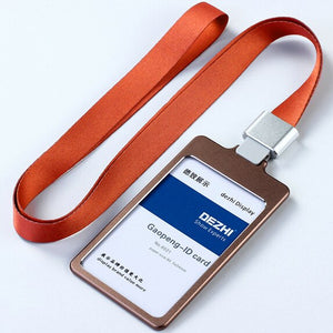DEZHI High Gloss Business ID Card Holder with 1.5cm Neck Strap,Metal Name Card Case with Lanyard,Customize LOGO Badge Holder