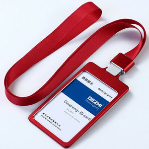 DEZHI High Gloss Business ID Card Holder with 1.5cm Neck Strap,Metal Name Card Case with Lanyard,Customize LOGO Badge Holder