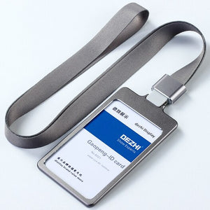 DEZHI High Gloss Business ID Card Holder with 1.5cm Neck Strap,Metal Name Card Case with Lanyard,Customize LOGO Badge Holder