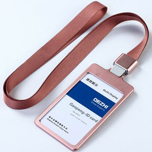 DEZHI High Gloss Business ID Card Holder with 1.5cm Neck Strap,Metal Name Card Case with Lanyard,Customize LOGO Badge Holder