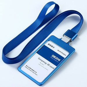 DEZHI High Gloss Business ID Card Holder with 1.5cm Neck Strap,Metal Name Card Case with Lanyard,Customize LOGO Badge Holder