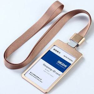 DEZHI High Gloss Business ID Card Holder with 1.5cm Neck Strap,Metal Name Card Case with Lanyard,Customize LOGO Badge Holder