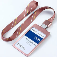 Load image into Gallery viewer, DEZHI High Gloss Business ID Card Holder with 1.5cm Neck Strap,Metal Name Card Case with Lanyard,Customize LOGO Badge Holder
